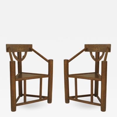 Pair of English Triangular Oak Arm Chair