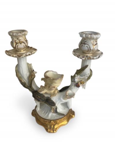 Pair of English Victorian 2 arm Moore porcelain candelabra with a floral design