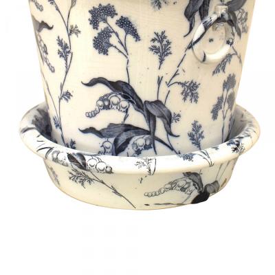 Pair of English Victorian Blue and White Ceramic Pots