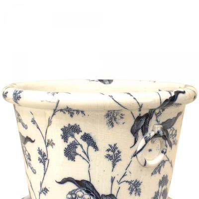 Pair of English Victorian Blue and White Ceramic Pots