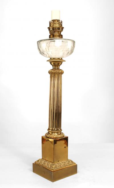 Pair of English Victorian Brass and Crystal Table Lamps