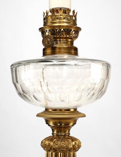 Pair of English Victorian Brass and Crystal Table Lamps