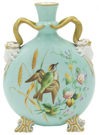 Pair of English Victorian Celadon Porcelain Vases