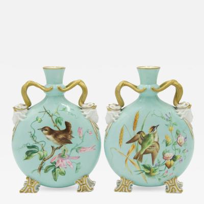 Pair of English Victorian Celadon Porcelain Vases