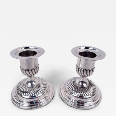 Pair of English Victorian Classical Sterling Silver Candlesticks 1889