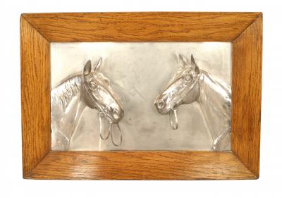 Pair of English Victorian Country Silver Horse Wall Plaques