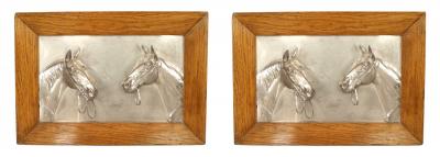 Pair of English Victorian Country Silver Horse Wall Plaques
