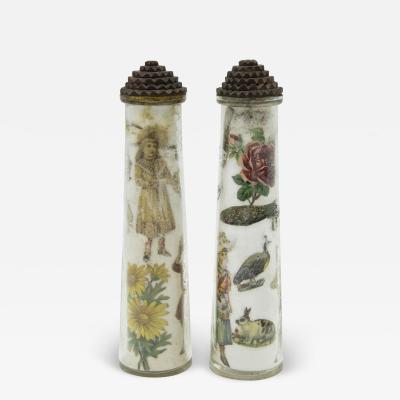 Pair of English Victorian Decoupage Glass Bottles
