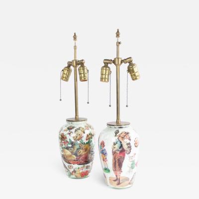 Pair of English Victorian Decoupage Table Lamps