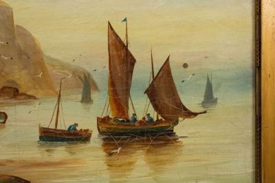 Pair of English Victorian Gilt Seascape Paintings