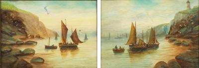Pair of English Victorian Gilt Seascape Paintings