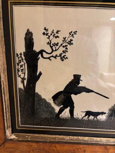 Pair of English Victorian Hunting Scence Glass Silhouettes