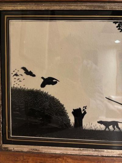 Pair of English Victorian Hunting Scence Glass Silhouettes