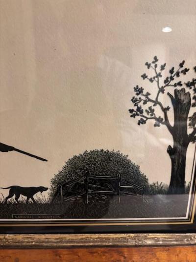 Pair of English Victorian Hunting Scence Glass Silhouettes