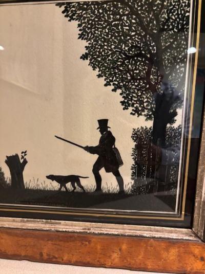 Pair of English Victorian Hunting Scence Glass Silhouettes