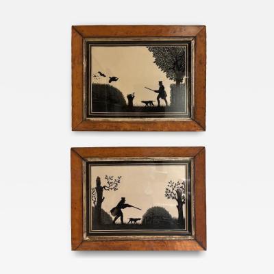 Pair of English Victorian Hunting Scence Glass Silhouettes