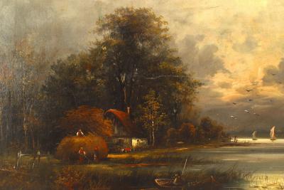 Pair of English Victorian Landscapes of Lake Houses