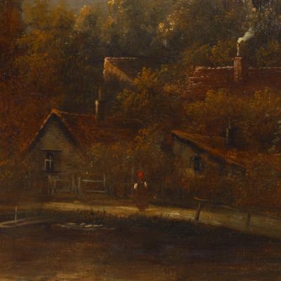 Pair of English Victorian Landscapes of Lake Houses