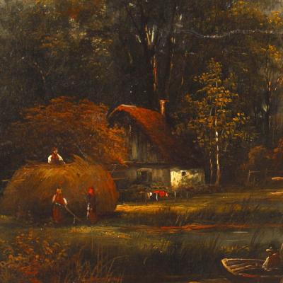 Pair of English Victorian Landscapes of Lake Houses