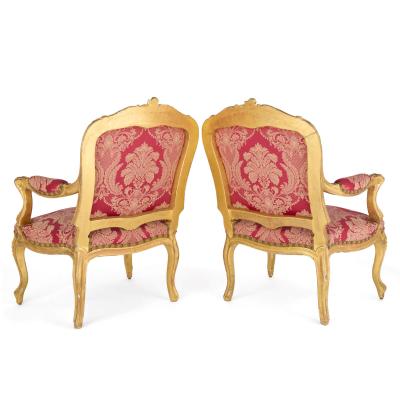 Pair of English Victorian Louis XV Style Giltwood Armchairs English c 1840