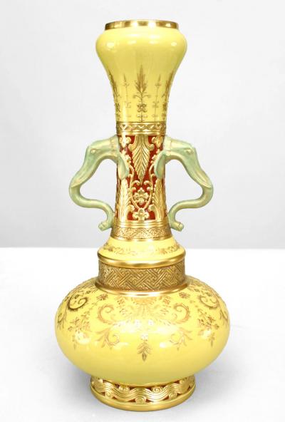 Pair of English Victorian Minton Yellow Porcelain Bottle Vases