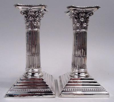 Pair of English Victorian Neoclassical Column Candlesticks 1893