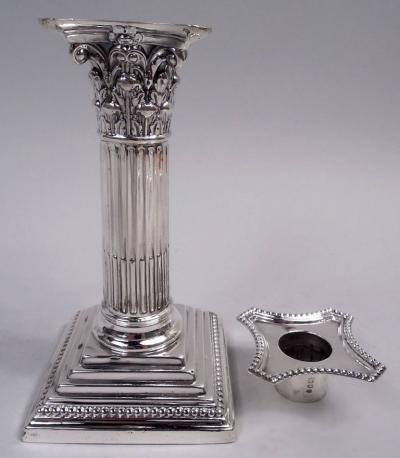 Pair of English Victorian Neoclassical Column Candlesticks 1893