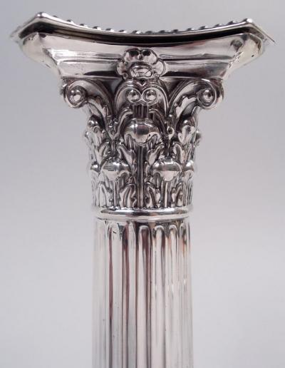 Pair of English Victorian Neoclassical Column Candlesticks 1893