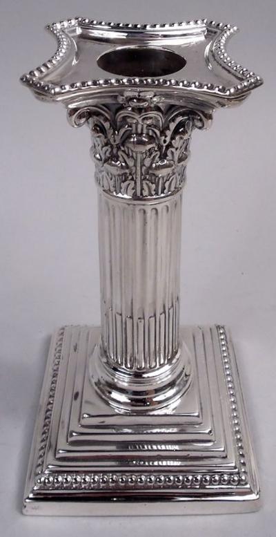 Pair of English Victorian Neoclassical Column Candlesticks 1893