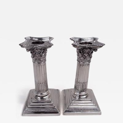 Pair of English Victorian Neoclassical Column Candlesticks 1893