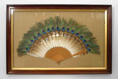 Pair of English Victorian Peacock Feather Fan Wall Plaques