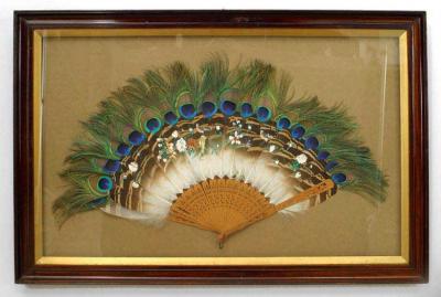 Pair of English Victorian Peacock Feather Fan Wall Plaques