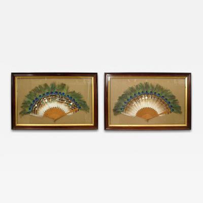 Pair of English Victorian Peacock Feather Fan Wall Plaques
