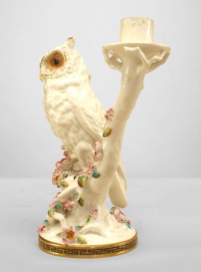 Pair of English Victorian Porcelain Owl Candelabras