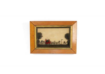 Pair of English Victorian Red Coach and Horses Silhouettes