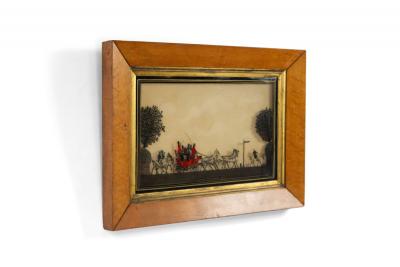 Pair of English Victorian Red Coach and Horses Silhouettes