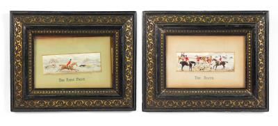 Pair of English Victorian Silk Embroidered Hunting Scenes