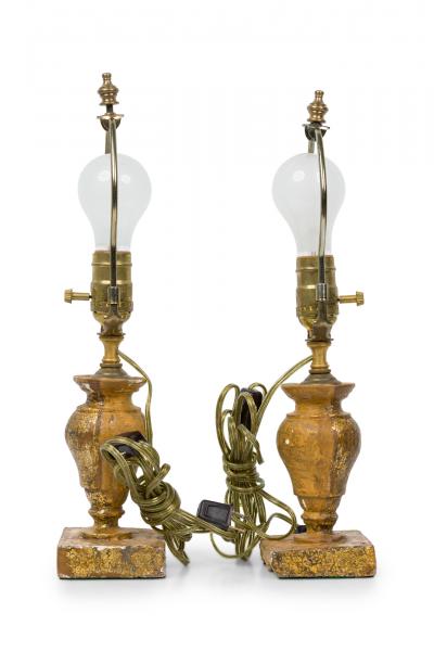 Pair of English Victorian Small Giltwood Table Lamps