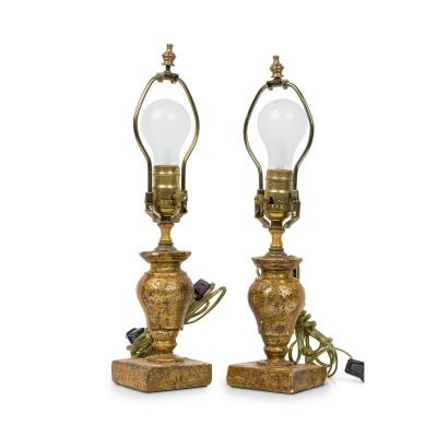 Pair of English Victorian Small Giltwood Table Lamps