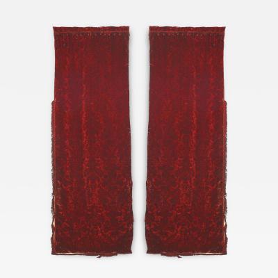 Pair of English Victorian Style Burgundy Cut Velvet Drapes