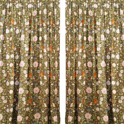 Pair of English Victorian Style Cotton Drapes with Flowering Drapes