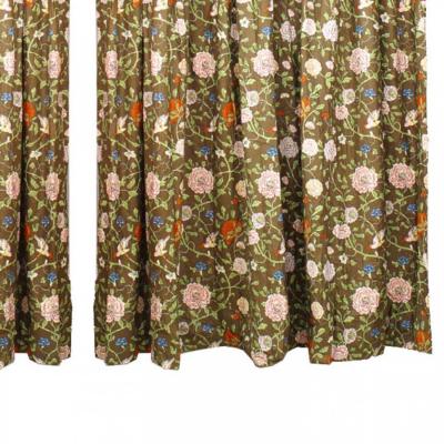 Pair of English Victorian Style Cotton Drapes with Flowering Drapes