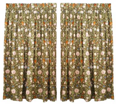 Pair of English Victorian Style Cotton Drapes with Flowering Drapes