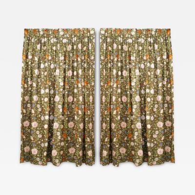 Pair of English Victorian Style Cotton Drapes with Flowering Drapes