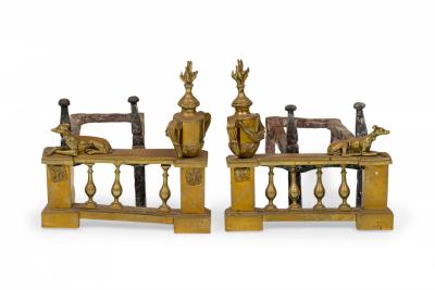 Pair of English Victorian Style Flame and Urn Finial and Greyhound Figure Andiro