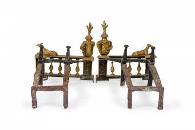 Pair of English Victorian Style Flame and Urn Finial and Greyhound Figure Andiro