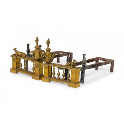 Pair of English Victorian Style Flame and Urn Finial and Greyhound Figure Andiro