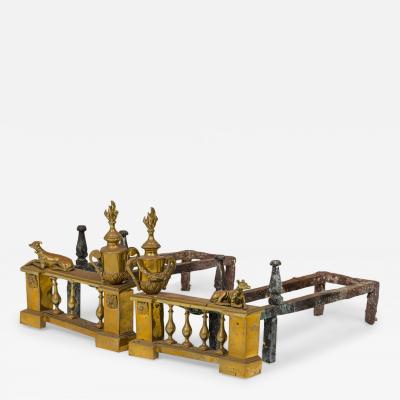 Pair of English Victorian Style Flame and Urn Finial and Greyhound Figure Andiro