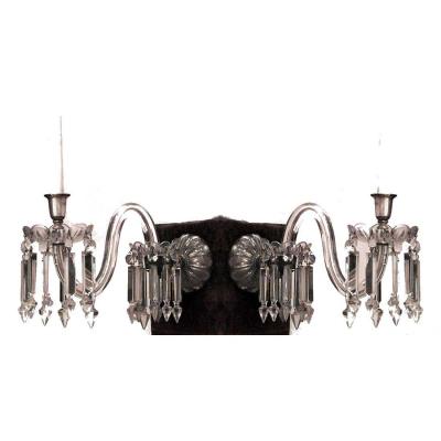 Pair of English Victorian Waterford Crystal Wall Sconces