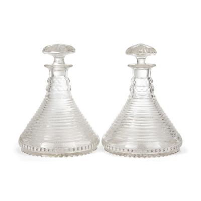 Pair of English antique glass ship decanters with stoppers